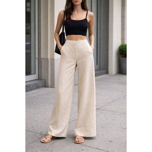 NWT $1790 Emilio Pucci Wool Wide Leg Trouser Pants Cream Size 10
